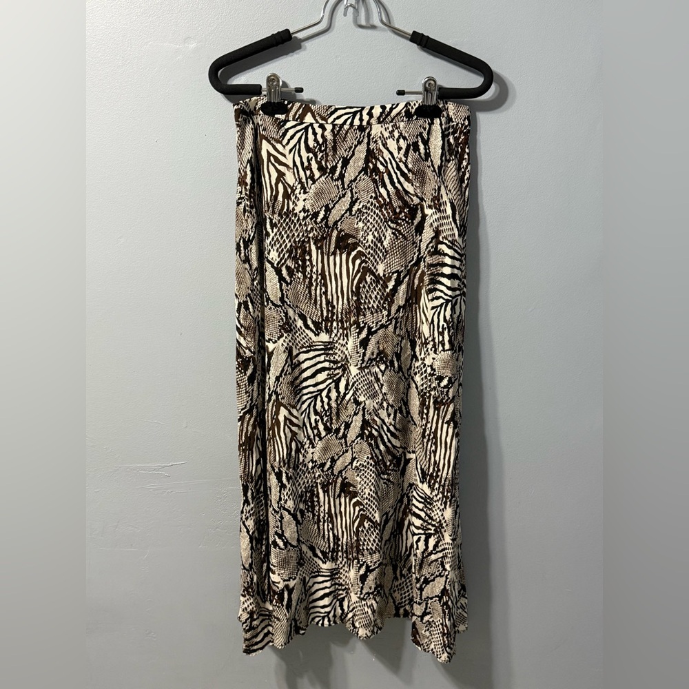 Aritzia Wilfred Cherie Midi Skirt In Brown/Black Mixed Animal Print Women’s 4‎